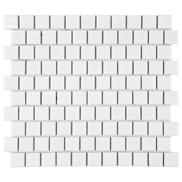 Merola Tile Metro Square Offset Glossy White 10-3/4 in. x 11-3/4 in. x 5 mm Porcelain Mosaic Tile (8.97 sq. ft. / case)