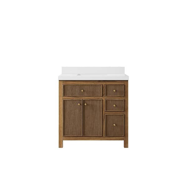 Willow Collections Sonoma Teak 36 in. W x 22 in. D x 36 in. H Single Sink Bath Vanity Center in Dark Teak with 2" White Quartz Top
