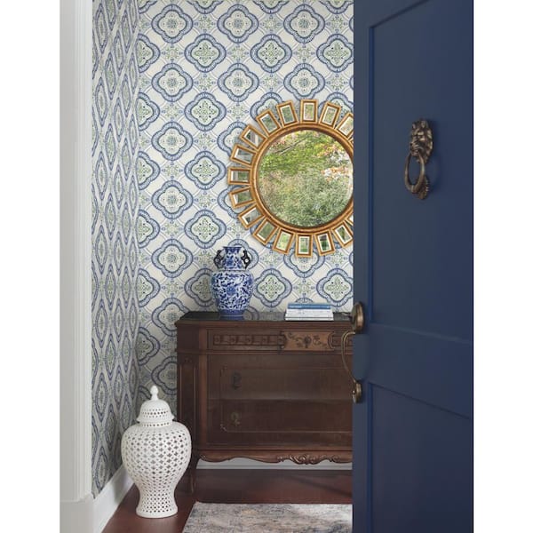 Garden Trellis Cobalt Blue Matte Pre-pasted Paper Wallpaper 60.75 sq. ft