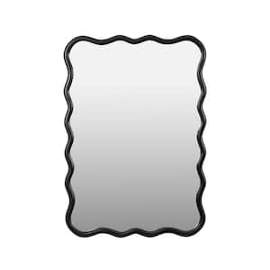 Black 40 in. W x 28 in. H Rectangular Solid Wood Wavy Mirror Wall Decor for Bathroom, Bedroom, Living Room, Entryway