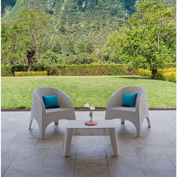 Taupe 3-Piece Plastic Patio Sectional Seating Set