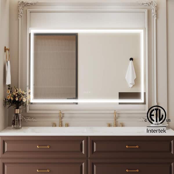 60 in. W x 36 in. H Modern Rectangular Frameless LED Lighted Anti-Fog Wall Bathroom Vanity Mirror in Tempered Glass