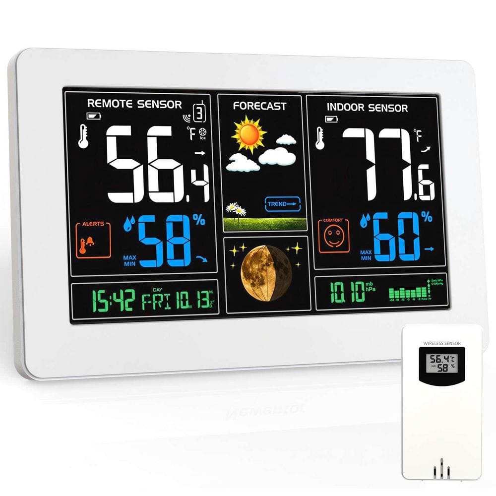 Wireless Color Display Weather Station, Indoor Outdoor Thermometer with Atomic Clock Barometer, White price history on PriceWatchPro