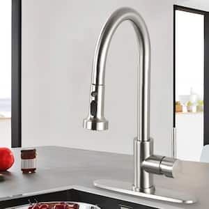 Single-Handle Pull Down Sprayer Kitchen Faucet with Deckplate Included and 3 Models in Brushed Nickel