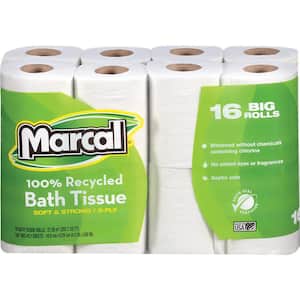 100% Recycled, Soft. and Absorbent Toilet Tissue (168 Sheets Per Roll 16 Per Pack)