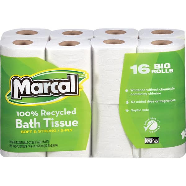 Marcal 100% Recycled, Soft. and Absorbent Toilet Tissue (168 Sheets Per Roll 16 Per Pack)