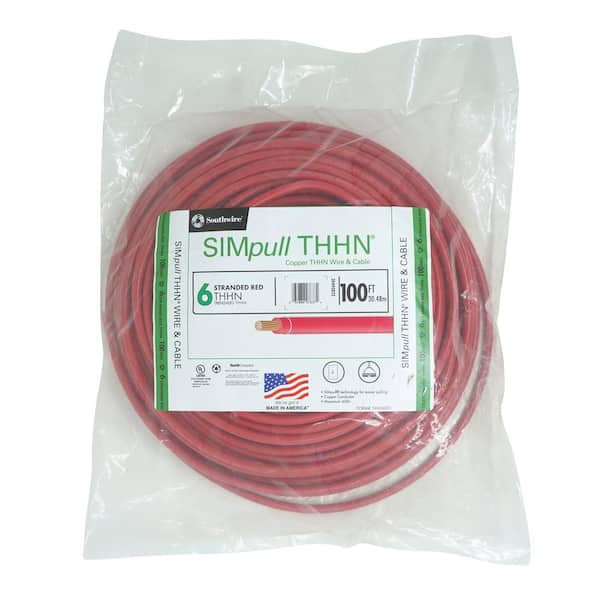 Southwire 100 ft. 6 Red Stranded CU SIMpull THHN Wire
