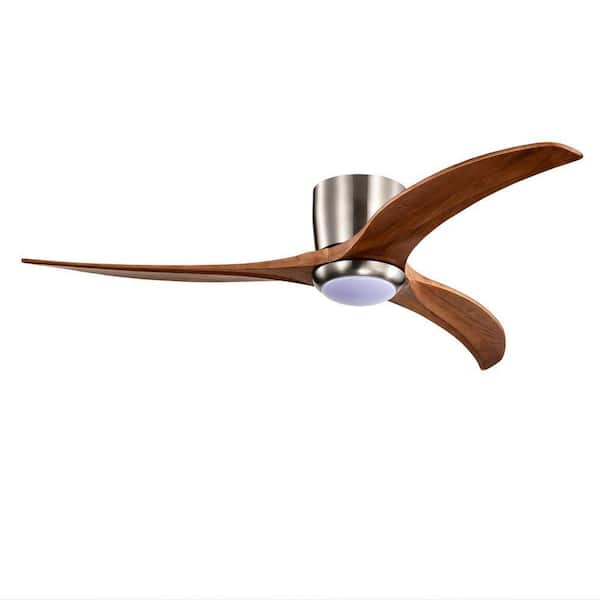 52 in. Satin Nickel Indoor Outdoor Standard Ceiling Fan with Black Walnut Blades, LED Light, 6-Speed Remote, Flush Mount