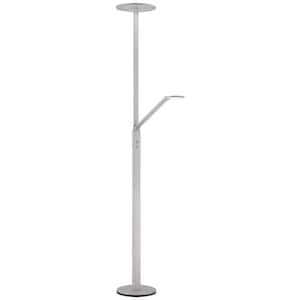 George's Reading Room 71 in. Chiseled Nickel 1-Light Floor Lamp with Round Metal Shades and White Acrylic Diffusers