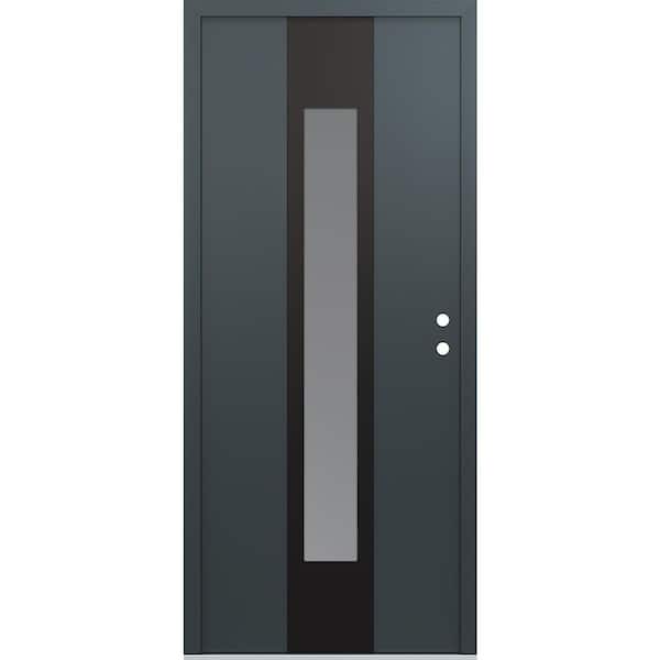 A1 36 in. x 80 in. Panel Black Left-Hand/Inswing Frosted Glass Anth/Anth Steel Prehung Front Door