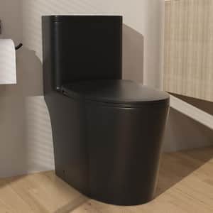 One-piece 1.1 GPF/1.6 GPF Dual Flush Elongated Toilet in Black Slow-Close, Seat Included