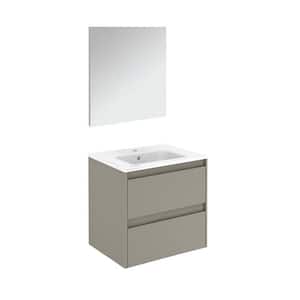 Ambra 23.9 in. W x 18.1 in. D x 23.1 in. H One Sink Bath Vanity in Matte Sand with White Ceramic Top and Mirror