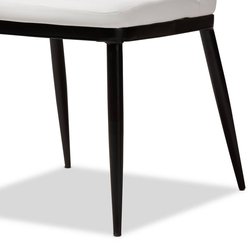 Set of 4 White Faux Leather Upholstered Dining Chairs with Black Metal Legs