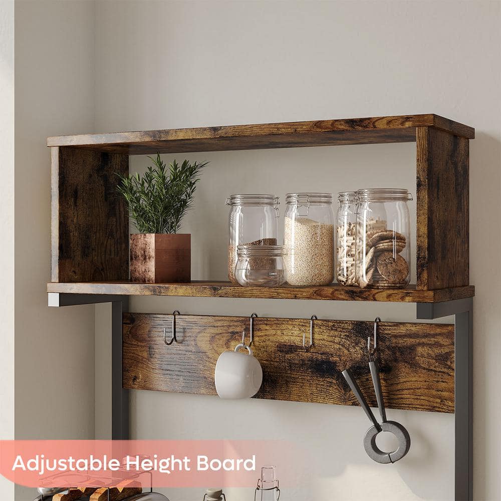 Adjustable Rustic Brown Wood 5-Tier Kitchen Storage Rack