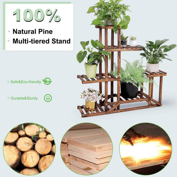 Multi-tiered Wood Plant Stand Shelf Holder Flower Rack Display top Indoor & Outdoor