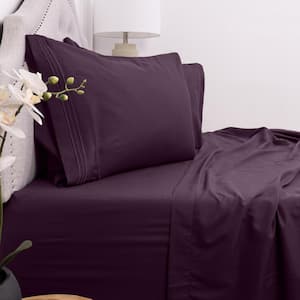 1800-Series 4-Piece Purple Solid Color Microfiber Queen Sheet Set