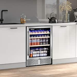 24 in. Single Zone 150-Can Beverage Refrigerator in Silver with 2-Different Door Handles Built-in Beverage Cooler