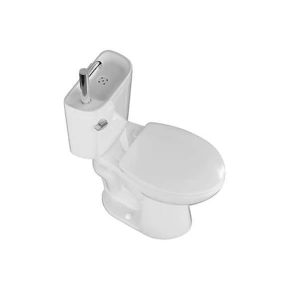2-Piece 1.28 GPF Single Flush Elongated Toilet, Over-The-Toilet Sink with Faucet, Space-Saving Dual Function, in White