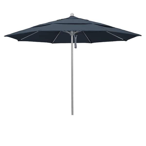 California Umbrella 11 ft. Gray Woodgrain Aluminum Commercial Market Patio Umbrella Fiberglass Ribs and Pulley Lift in Sapphire Pacifica
