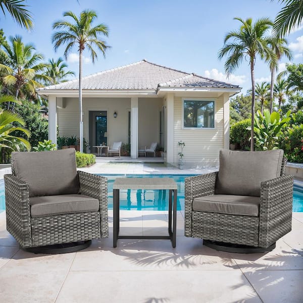 moosprr 7-Piece Gray Wicker Fire Pit Conversation Set with Olefin