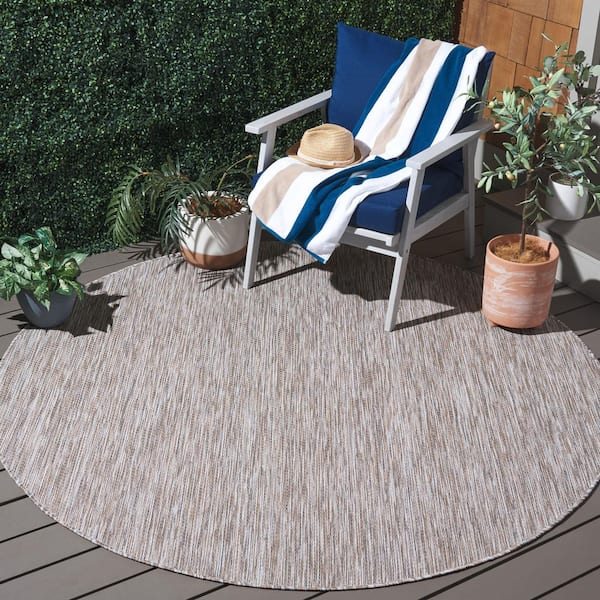 Courtyard Ivory/Beige Gray 7 ft. x 7 ft. Geometric Marle Indoor/Outdoor Round Area Rug