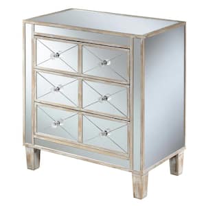 Gold Coast BettyB 23.75 in. W x 27 in. H Weathered White Rectangular Glass End Table with Drawers