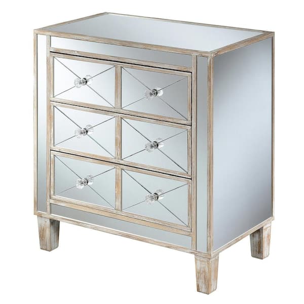 Convenience Concepts Gold Coast BettyB 23.75 in. W x 27 in. H Weathered White Rectangular Glass End Table with Drawers