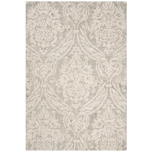 Abstract Gray/Ivory Doormat 2 ft. x 3 ft. Damask Area Rug