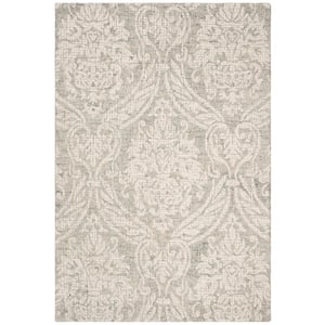 Abstract Gray/Ivory 2 ft. x 4 ft. Damask Area Rug