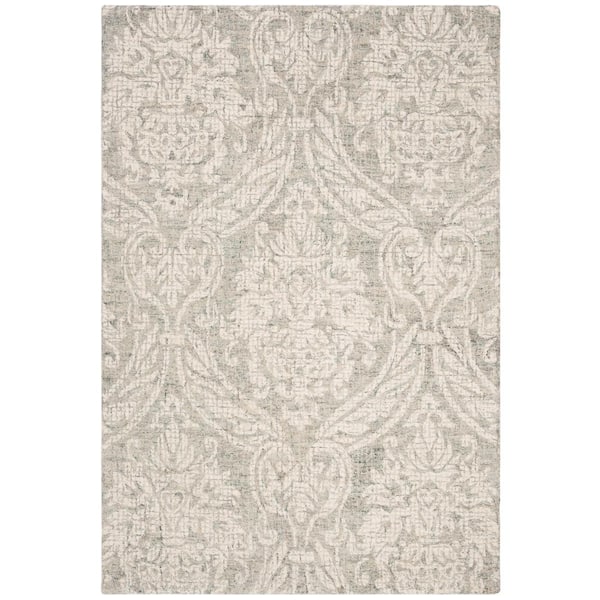 SAFAVIEH Abstract Gray/Ivory 2 ft. x 4 ft. Damask Area Rug