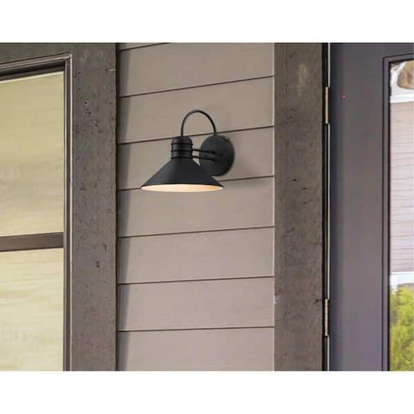Watts Creek 1-Light Textured Black Outdoor Wall Mount Sconce, Dusk to Dawn Sensor