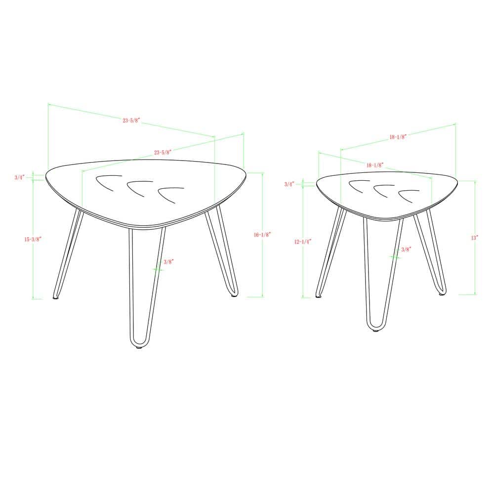 Walnut Triangular Wood Nesting Coffee Tables with Hairpin Legs