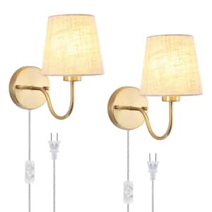 10.78 in. 1-Light Vanity Light with Fabric Shade and Plug (Set of 2)