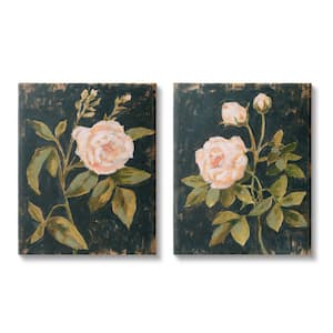 Enchanted Vintage Pink Florals Black by Victoria Borges 2-Piece Unframed Print Nature Wall Art 24 in. x 30 in.