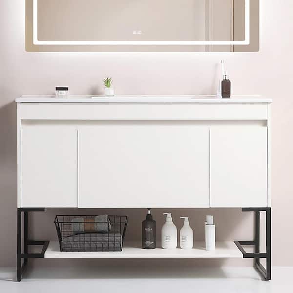 Staykiwi 48 in. W x 18.5 in. D x 33.5 in. H Freestanding Bath Vanity in White with White Ceramic Top