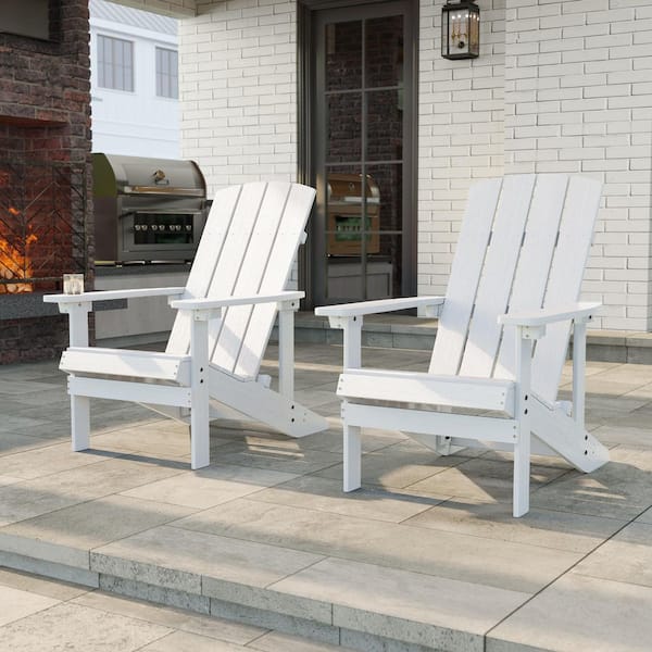 JOYESERY White Weather Resistant HIPS Plastic Adirondack Chair for Outdoors (2-Pack)