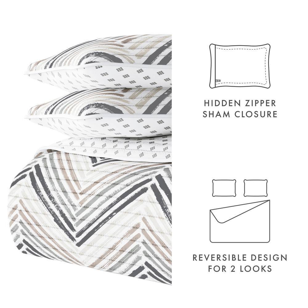 Light Gray and Taupe Reversible Microfiber Twin Quilt Set