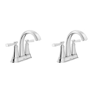 Rumson 4 in. Centerset Double Handle Bathroom Faucet in Polished Chrome (2-pack)