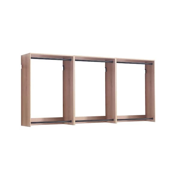 Devi Series 31.5-94. 5in. W Oak Modular Walk in Closet System Wall Mount Double Hanging Rods 0-Shelf Wood Closet System