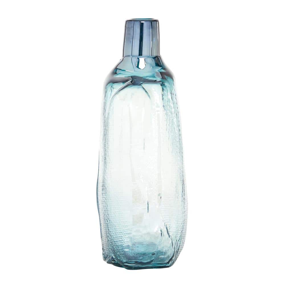 16" Blue Blown Glass Decorative Vase
