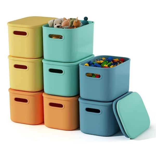 Multi-Colored 9.8 in. x 5.7 in. Plastic Decorative Basket Set of 8