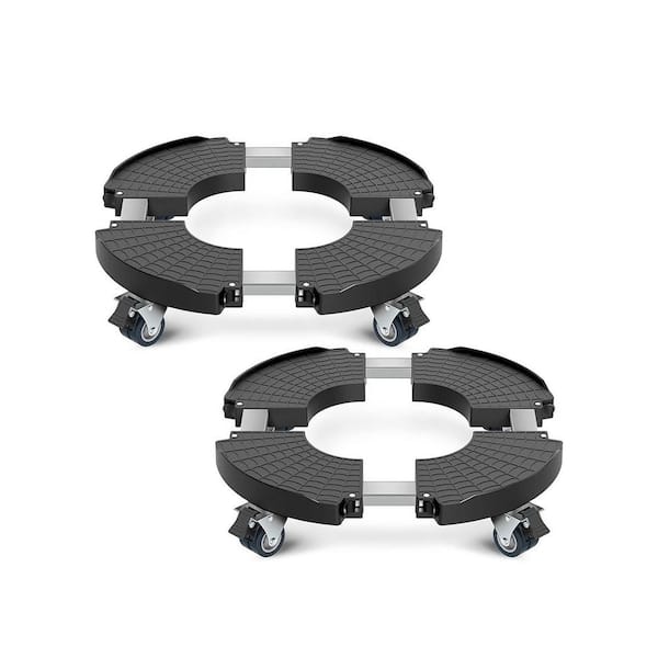 8.97 lb. Metal Adjustable Patio Umbrella Base in Black 8-21in Heavy Duty Rolling Plant Caddy with Wheels 2 Pack