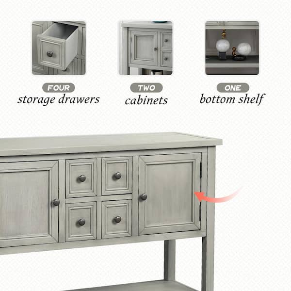 Vintage 4-Door Buffet Console in Gray, 7 Ft, 1057