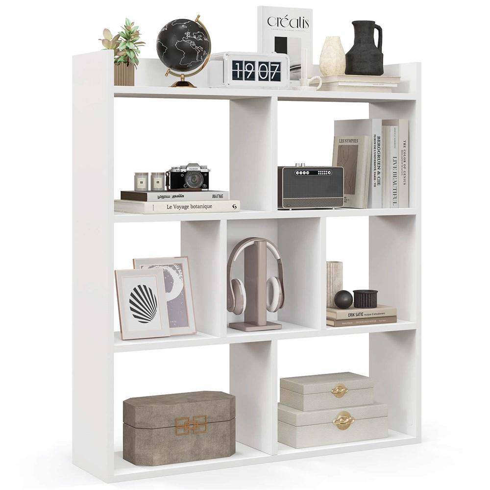 35.5 in. Tall White Engineered Wood 6-Shelf Open Bookcase with Cubbies