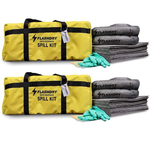 2-Pack Portable Spill Absorber Kit with Absorbent Pads and Socks in Yellow Duffle-Ideal for Industrial Use