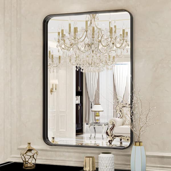 24 in. W x 32 in. H Rectangular Framed French Cleat Wall Mounted Tempered Glass Bathroom Vanity Mirror in Matte Black