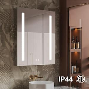 24 in. W x 30 in. H Silver Recessed/Surface Mount LED Medicine Cabinet with Mirror Defogger USB Right Hinge