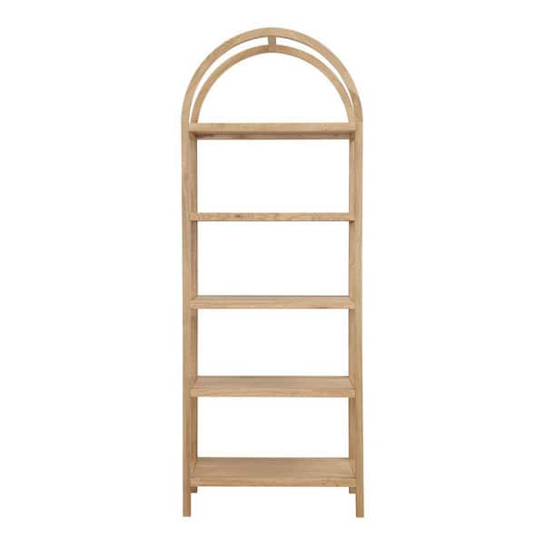 HomeRoots 80 in. Tall Natural Wood 5 Shelf Standard Bookcase