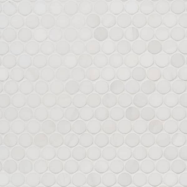 Bianco Dolomite White 11.25 in. x 11.87 in. Penny Round Polished Marble Mosaic Wall Tile (0.92 sq. ft./ Each)