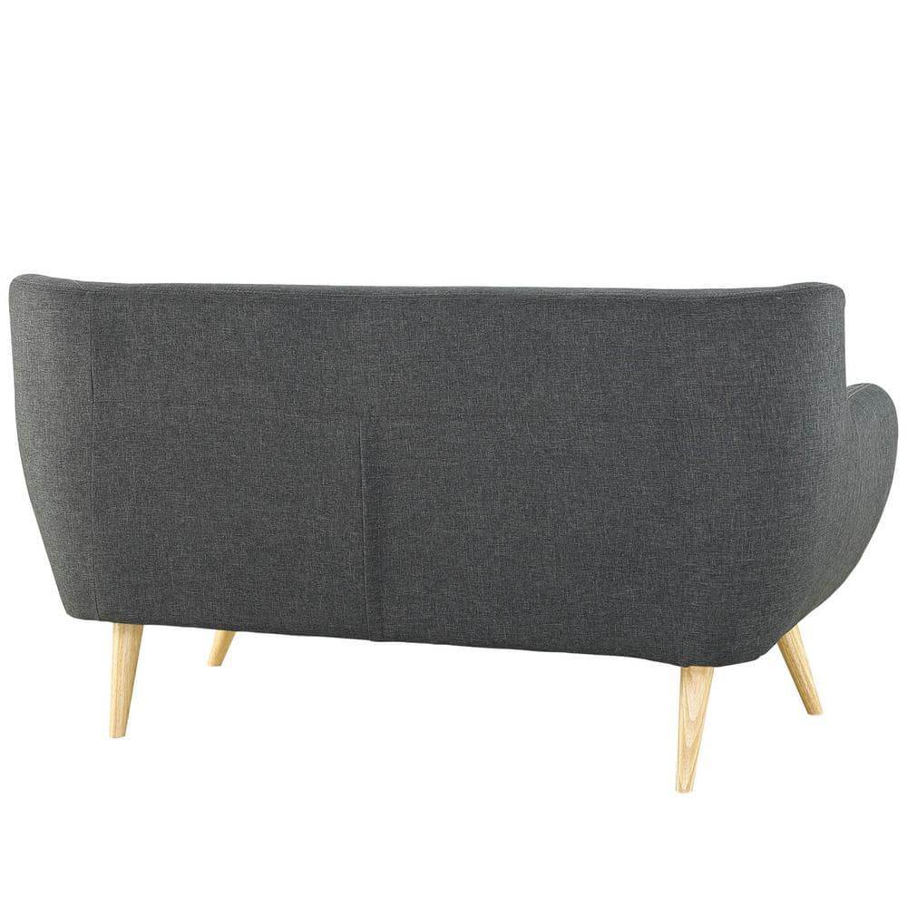 Mid-Century Modern Tufted Loveseat in Stormy Gray with Wood Legs